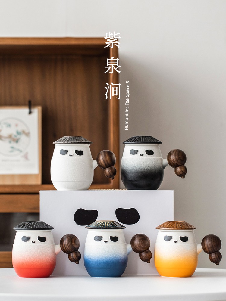 Jojo's L. Pd. Ziquan Jian. Ceramic Mug Men's Tea and Water Separation Tea Cup with Lid | Crop Process