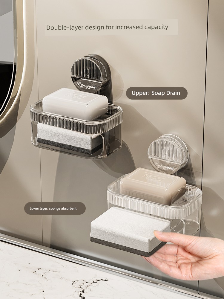 Sucker Soap Box Wall-Mounted Punch-Free Soap Holder Storage Rack Draining Sponge Drainage Bathroom For Home High-End