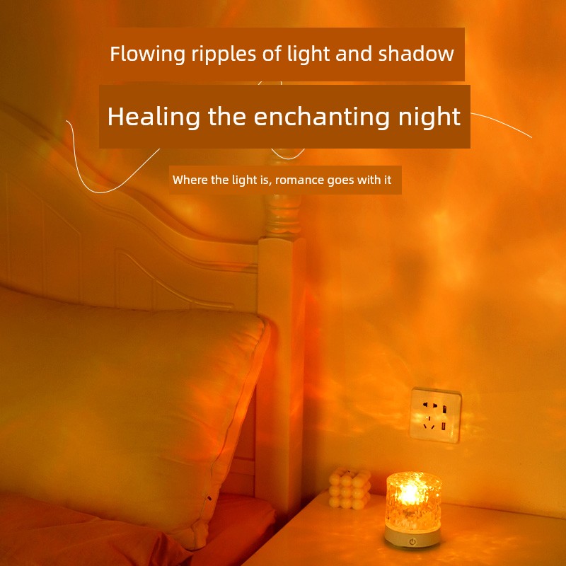 Dynamic Water Ripple Small Night Lamp Ambience Light Bedroom Mood Bedside Lamp Charging Romantic Star Light Bedroom Sleep Light