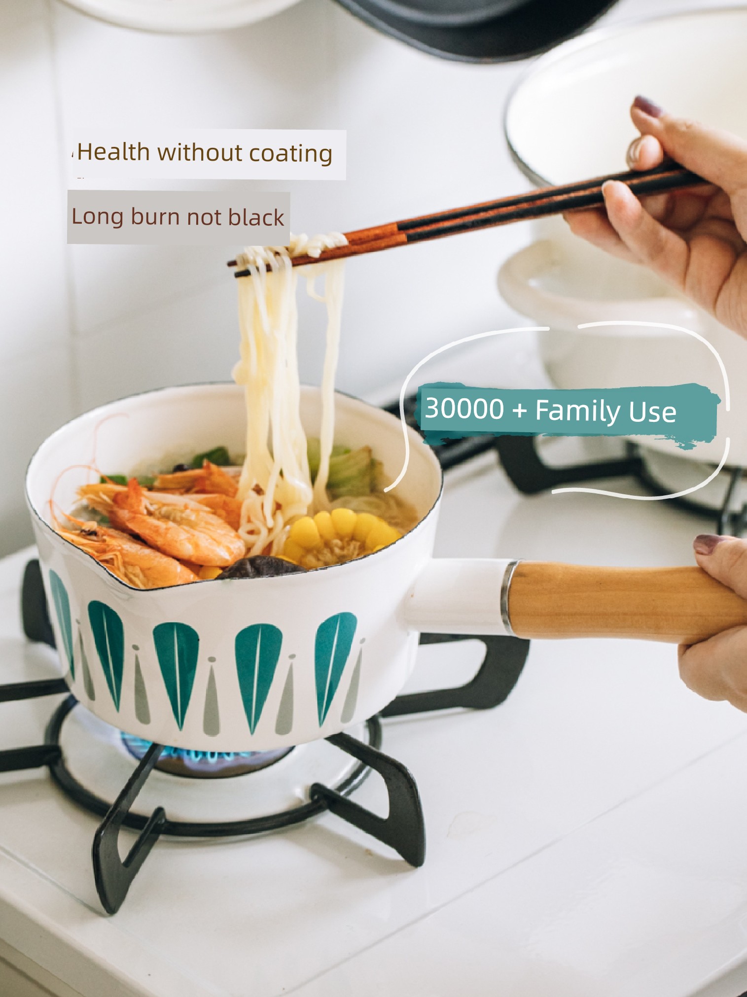Tree Enamel Single Handle Hot Milk Boiled Instant Noodles Pot Enamel