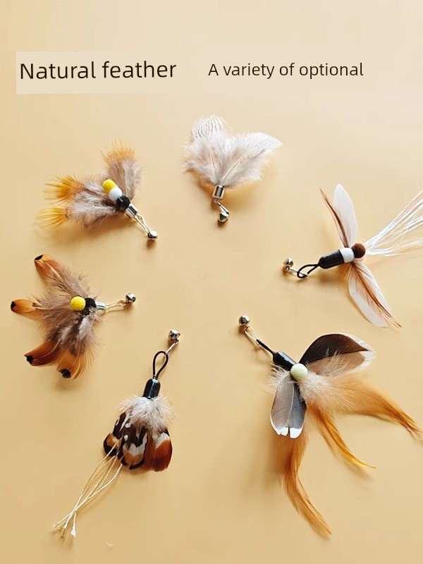 Cat Teaser Cat Toy Competition-Level Self-Hi Relieving Stuffy Long Brush Holder Steel Wire Feather with Bell Kittens Bite-Resistant Replacement Head