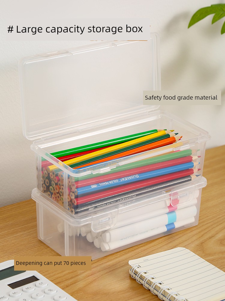 Pencil Storage Box Large Capacity Transparent Stationery Box Storage Pen Holder Color Lead Children's Crayons Painted Desktop Storage Box