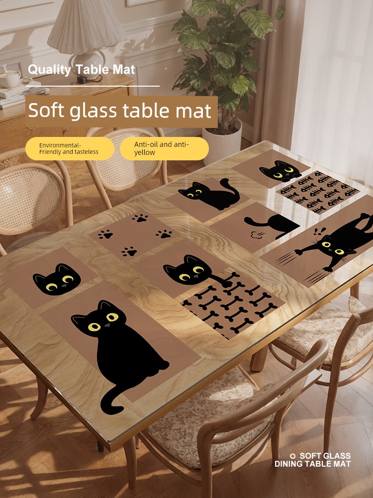 Dopamine Transparent Soft Glass Table Mat Waterproof Oil-Proof Disposable Coffee Table Tablecloth Desktop Protective Pad Anti-Scald and High Temperature Resistant