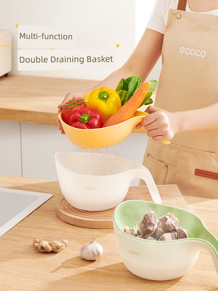 Washing Basin Drain Basket For Home Kitchen Double Layer Vegetable Washing Basket Drain Bowl Washing Fruit Plate Multifunctional Fabulous Rice Washing Gadget