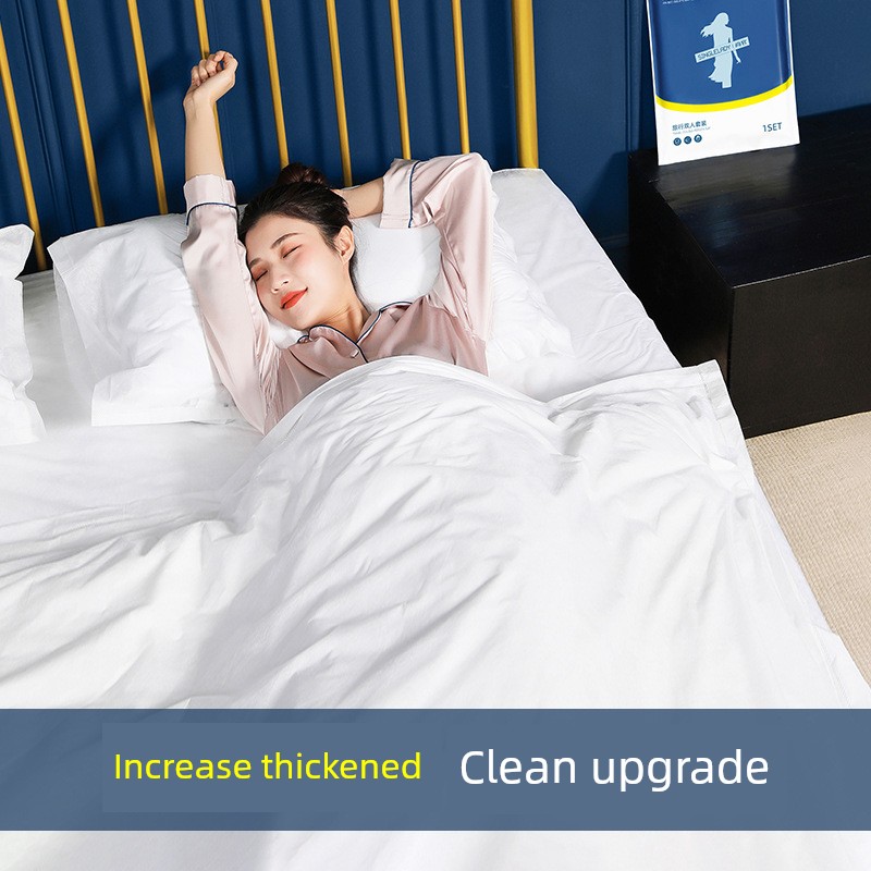 Hotel Disposable Bed Sheet Quilt Cover Pillowcase Four-Piece Set Travel Travel Double Thickened Bedding Article Dirty Portable