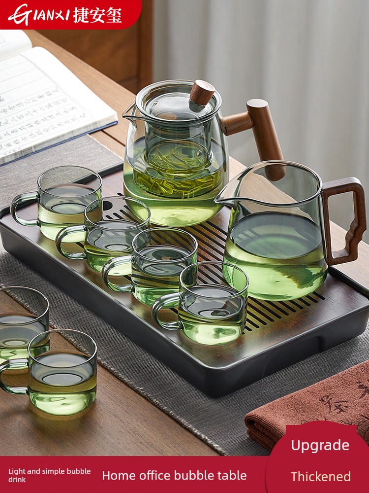 Glass Tea Set Suit Household Tea Tray Small Heat Resistant Teapot Accessible Luxury Office Living Room Drinking Tea Kung Fu Tea Cup