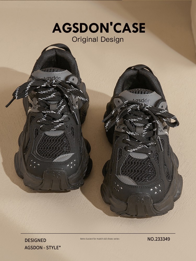 Augusto Black Dad Shoes Women 2024 Spring New Thick Bottom Retro Increased Feet Small Casual Sneaker
