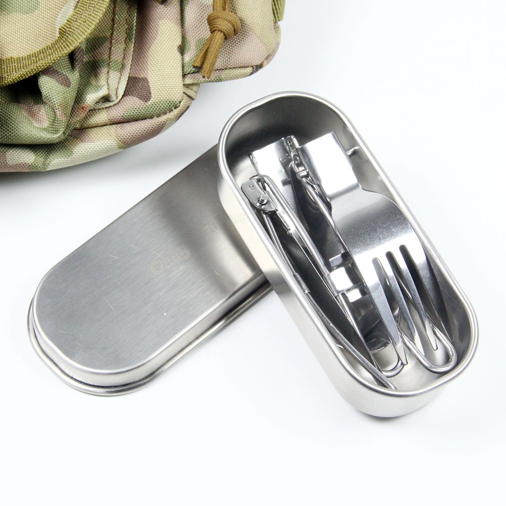 304 Stainless Steel Foldable Knife, Fork and Spoon Cutlery Box Travel & Outdoor Portable Student Office Worker Tableware Storage Box