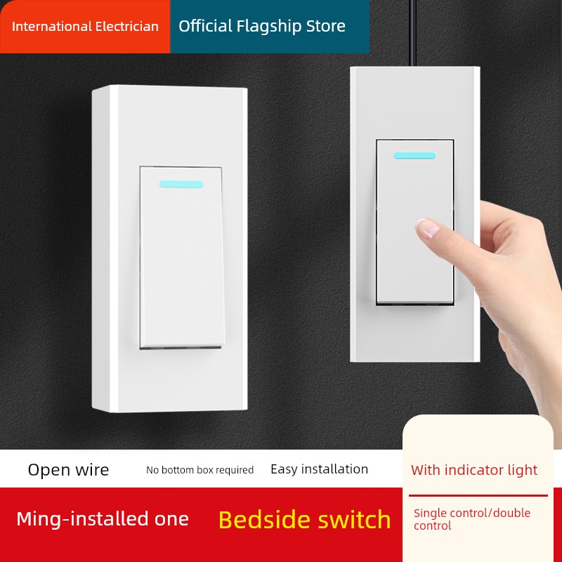 Bedside Switch Hand Pinch Open-Mounted For Home White Small Switch Panel Double Control Old Bedroom Bedside Lamp Switch Button