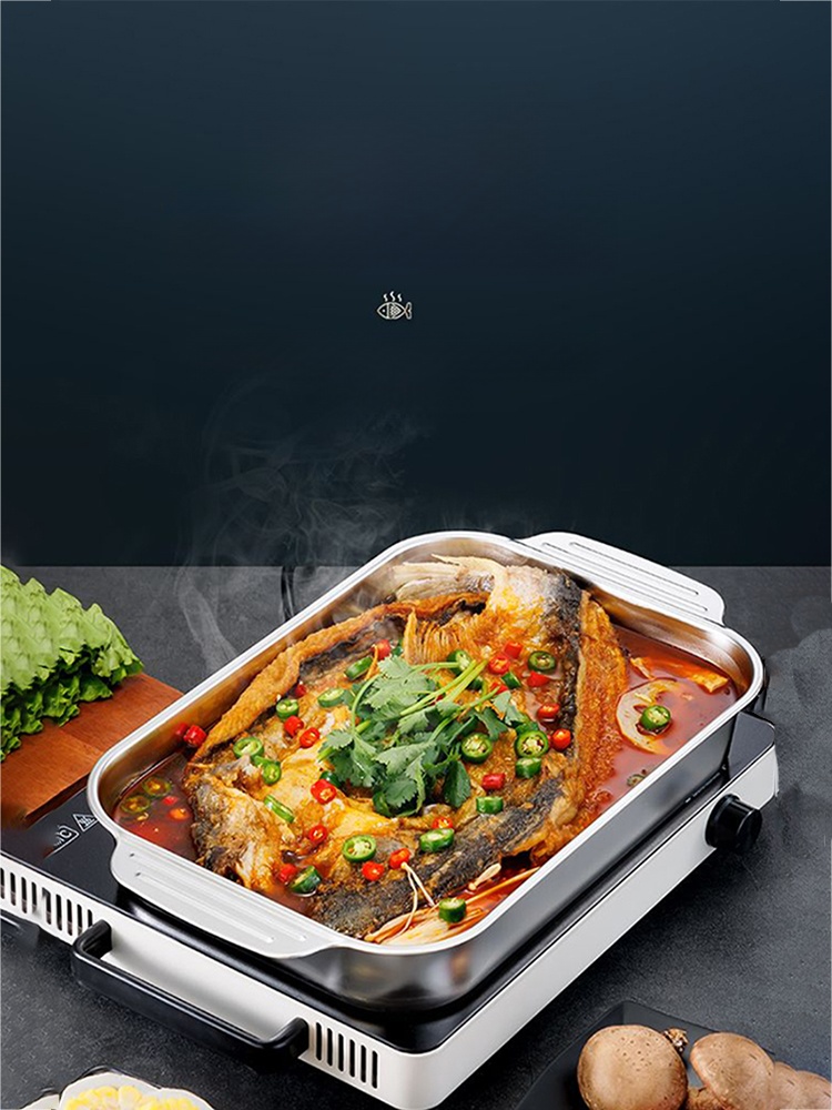 Grilled Fish Dish Binaural For Home Rectangular 316 Stainless Steel