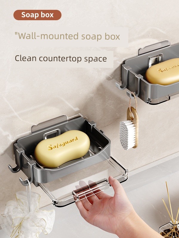 Toilet Drain Soap Box Wall-Mounted Punch-Free Soap Holder Large Capacity Balcony Multi-Layer Plastic Laundry Soap Box