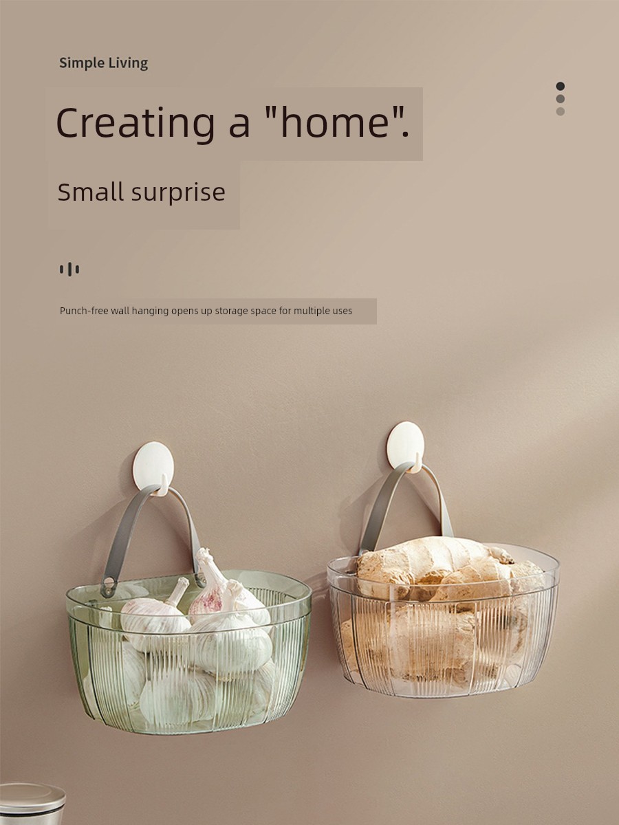 Accessible Luxury Hanging Basket Ginger and Garlic Storage Basket Kitchen Egg Fruit and Vegetable Storage Rack Bathroom Wall-Mounted Wash Tableware Storage Rack
