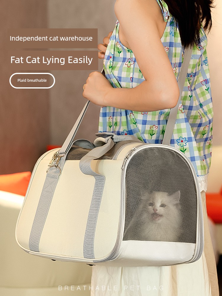 Cat Bag Outdoor Portable Shoulder Handbag Summer Breathable Plaid Not Stuffy Good-looking Pet Cat Outdoor Supplies