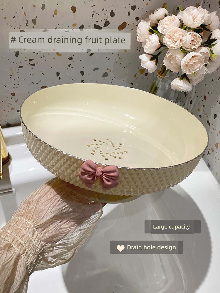 Fruit Plate Living Room Home Tea Table Drain Basket High-End Entry Lux 2023 New Arrival Especially Beautiful Dim Sum Plate Dried Fruit Tray