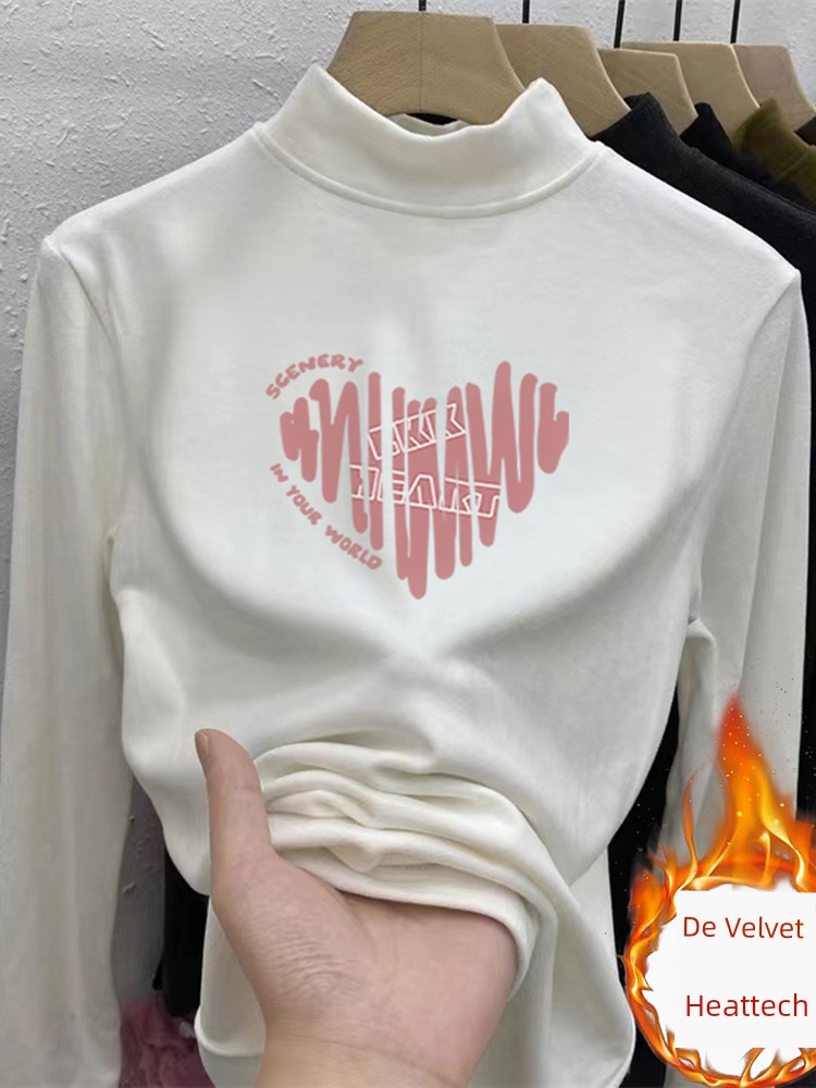 Half Turtleneck Bottoming Shirt Women's 2025 New Arrival Fall and Winter Inner Wear Brushed Dralon Long-Sleeved Thickened Fleece Lined Warm Top Tide