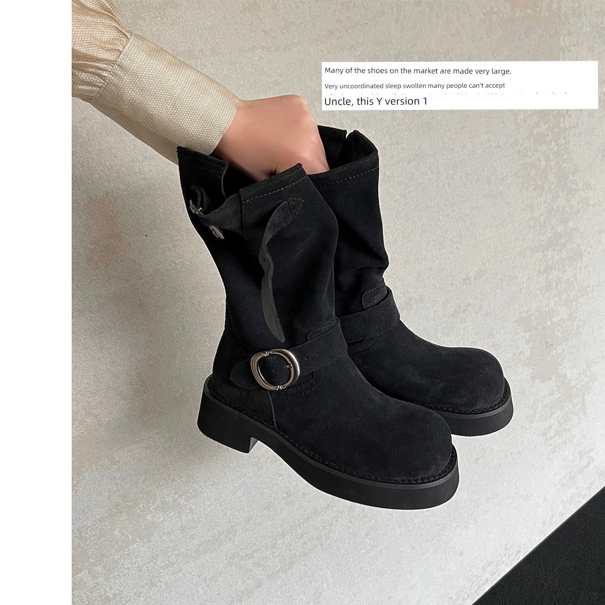 Wang Fried Middle Boots ~ Uncle's Buckle Ankle Boots Women's 2024 Winter New Arrival Breathable Platform Martin Boots Pile Style Boots