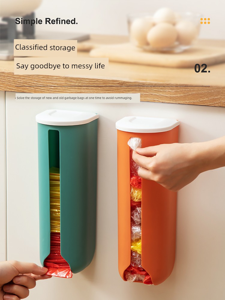 Jujiajia Garbage Bag Storage Box Kitchen Wall-Mounted Punch-Free Storage Handy Gadget Plastic Bag Collector