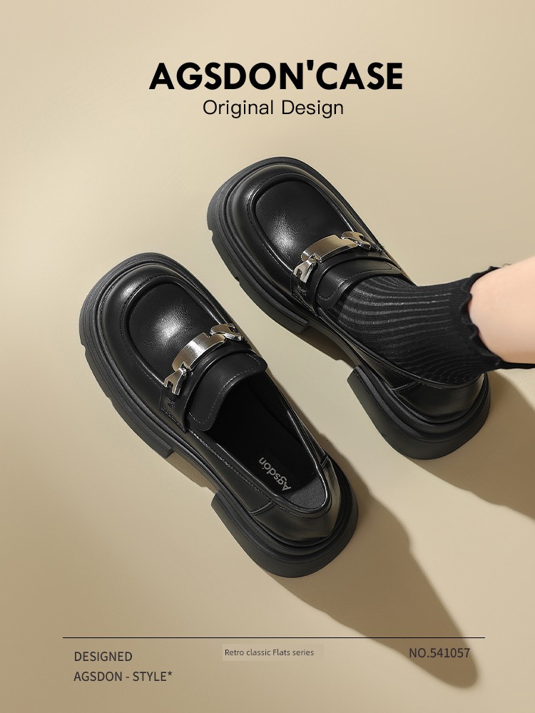 Augusto Platform Black Loafers Women 2024 New Summer Height Increasing Small Leather Shoes Niche Chunky Heel Single-Layer Shoes Women