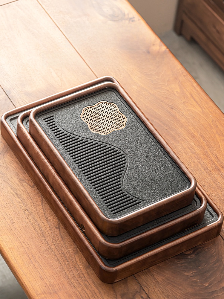 TF Solid Wood Tea Tray For Home High-Grade Small Tea Platform Teaware Tea Tray Office Imitation Black Stone Tea Table