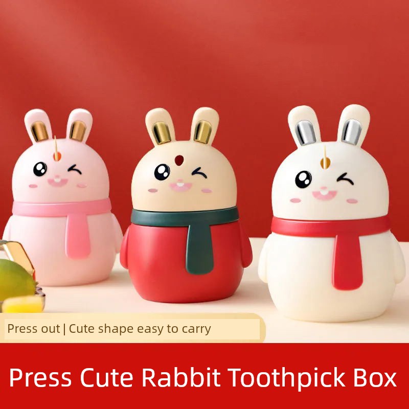 Toothpick Box Automatic Pop-up Cartoon Push Button Toothpick Bottle Bunny Internet Celebrity Accessible Luxury Cute Household Stylish Creative