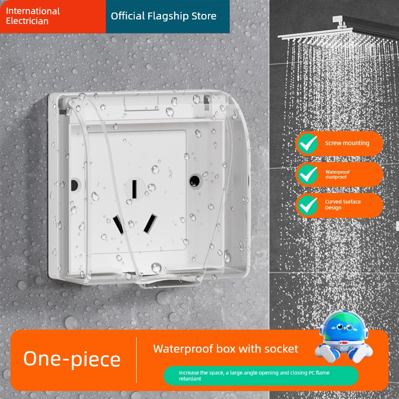 86-Type Bathroom Integrated Socket Waterproof Cover Waterproof Switch Case One Opening Five Holes Switch Panel 16 A3 Holes