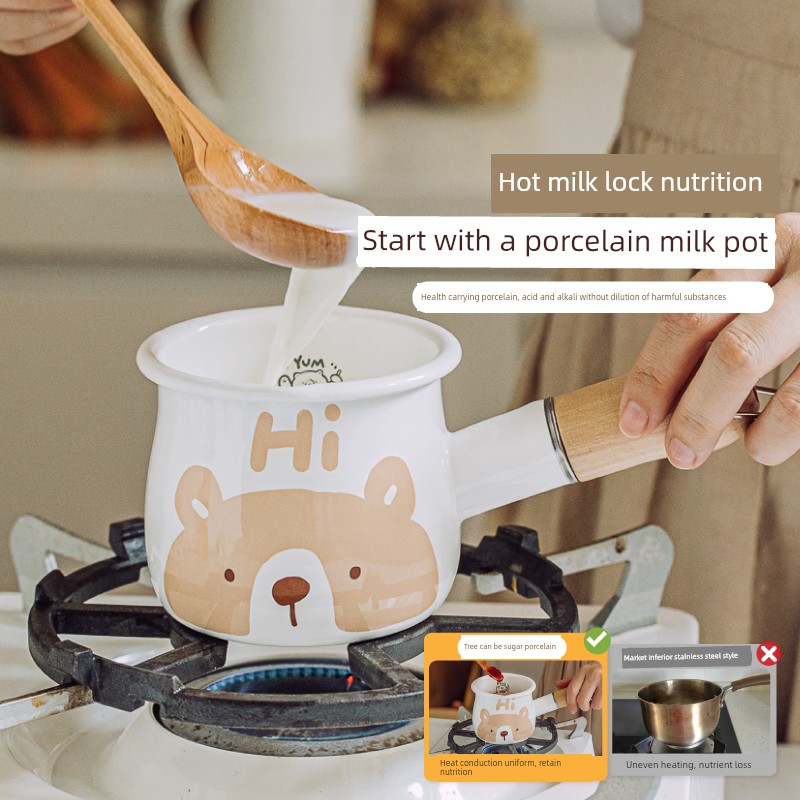 Tree Can Bear Enamel Mini Small Milk Boiling Pot Hot Milk Boiled Milk Dedicated Pot Milk Tea Small Pot Gas Stove Small Breakfast