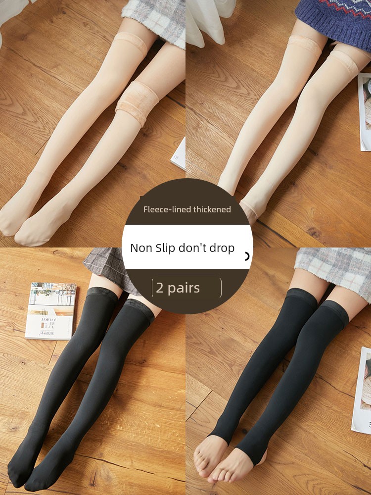 Fleece-lined over-the-Knee Socks Stockings Women Winter Light Leg Artifact Stepping Flesh Color High Stockings Thickened Warm Thigh Foot Sock