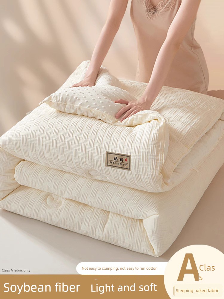 Class A Soybean Fiber Quilt Winter Duvet Insert Thickened Heattech Quilt for Spring and Autumn plus Student Dormitory Single Quit All Year Round Neutral 4