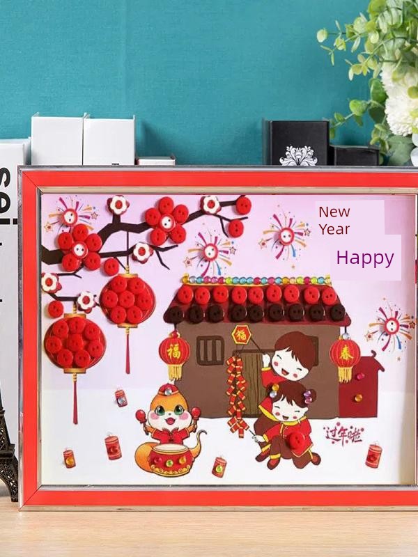 Welcome New Year Spring Festival Snake Year New Year Handmade DIY Production Primary School Kindergarten Works Kids Button Stickers