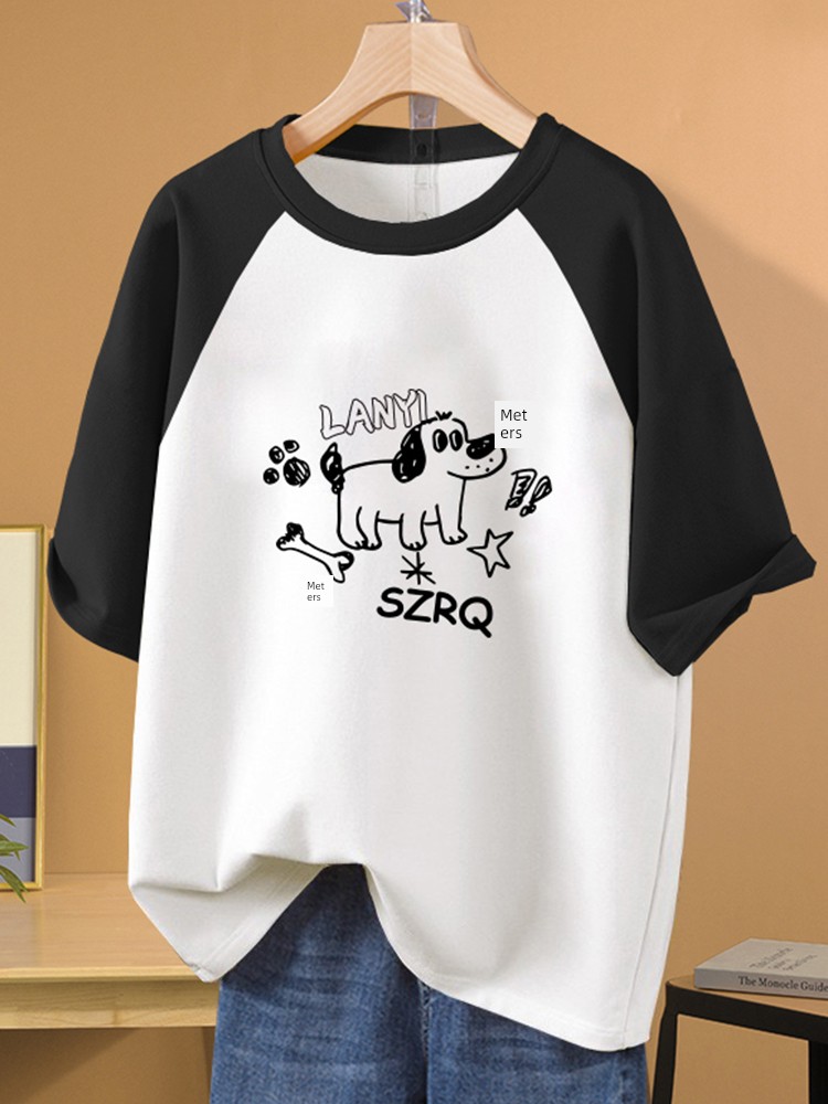 Summer plus Size Women's Clothes Short Sleeve T-Shirt Women 2025 New Arrival Slimming Slim Fit Plus Size Ladies Loose Raglan Patchwork Top Women