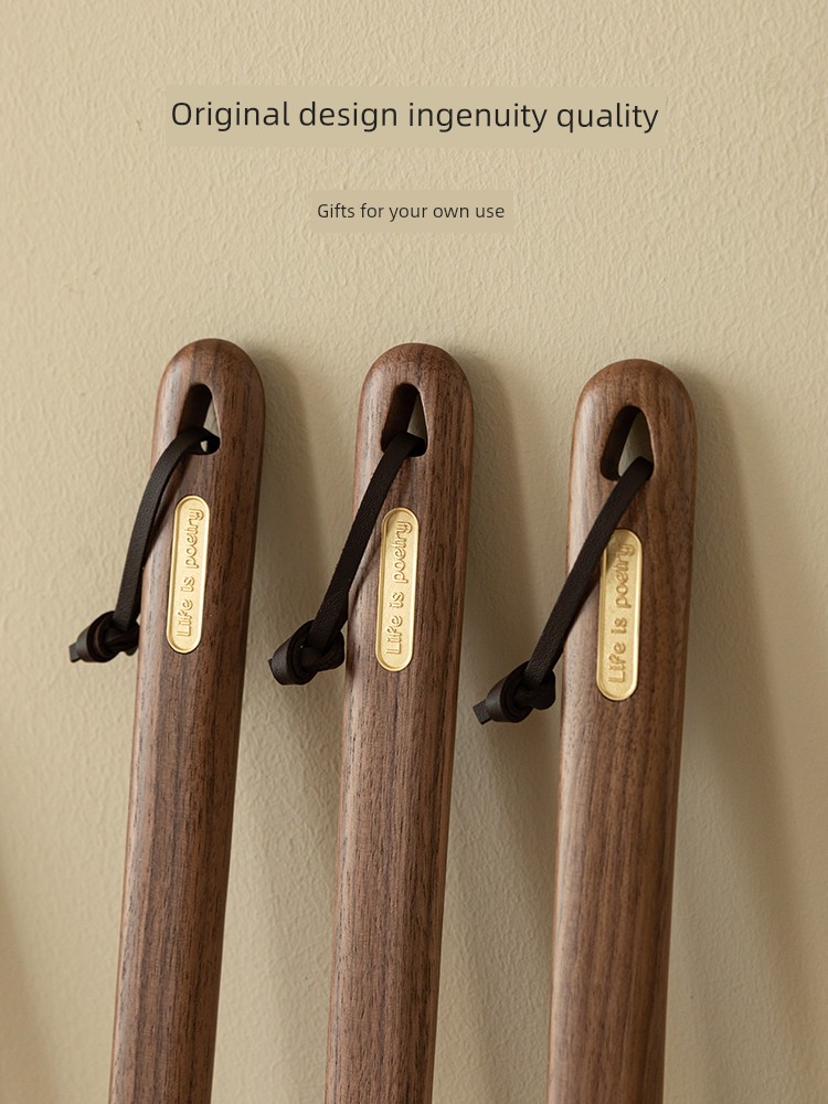 Solid Wood Shoehorn Long Handle Home Shoes Lifting Artifact Pregnant Women and Elderly Walnut Shoes Handle Shoe Pump Shoe Pick