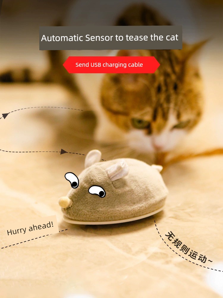 Cat Toy Electric Little Mouse Self-Hi Relieving Stuffy Kittens Cat Teaser USB Charging Kitty Automatic Funny Cat Handy Gadget