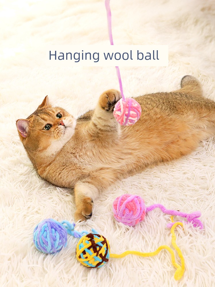Hanging Cat Toy Self-Hi Relieving Stuffy Woolen Yarn Ball Kittens Cat Teaser Bite-Resistant Pet Cat Ball All Products