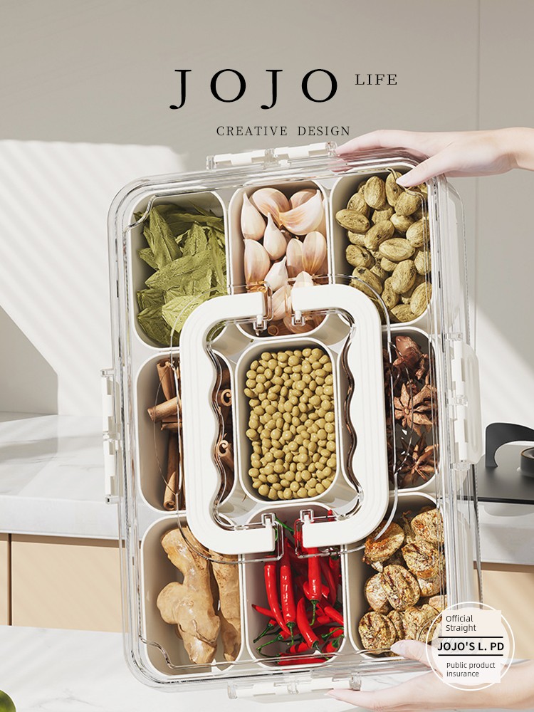 Jojo's L. Pd. Mr. Grocery. Seasoning Box Food Grade Nine Grid Seasoning Box Satchel Transparent | Snail