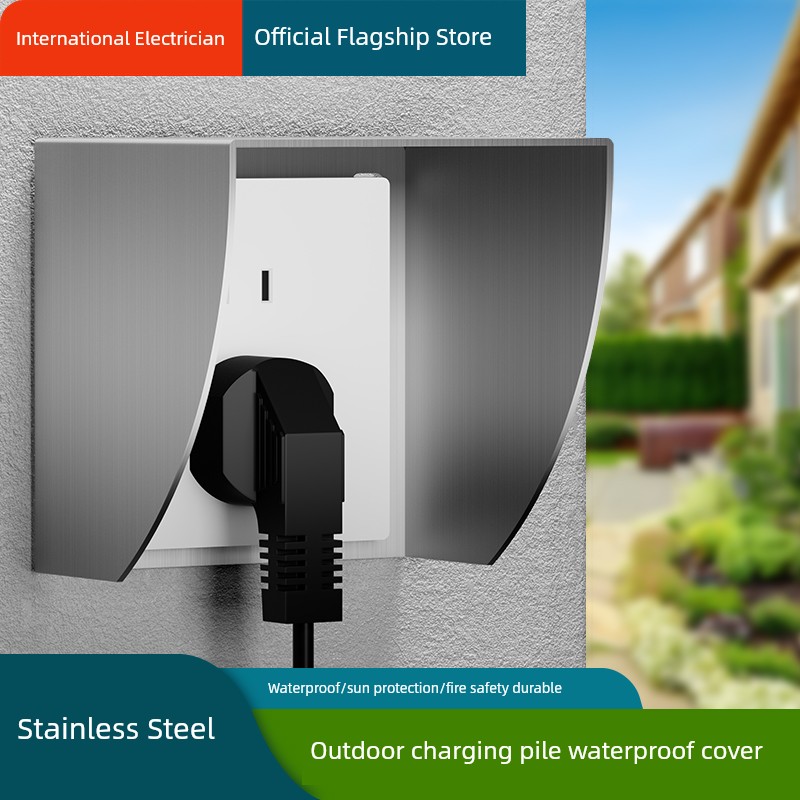 Stainless Steel 86 Type Outdoor Waterproof Box Socket Rain Cover Charging Pile Electric Car Sun Protection Access Control Protective Cover Fire Protection