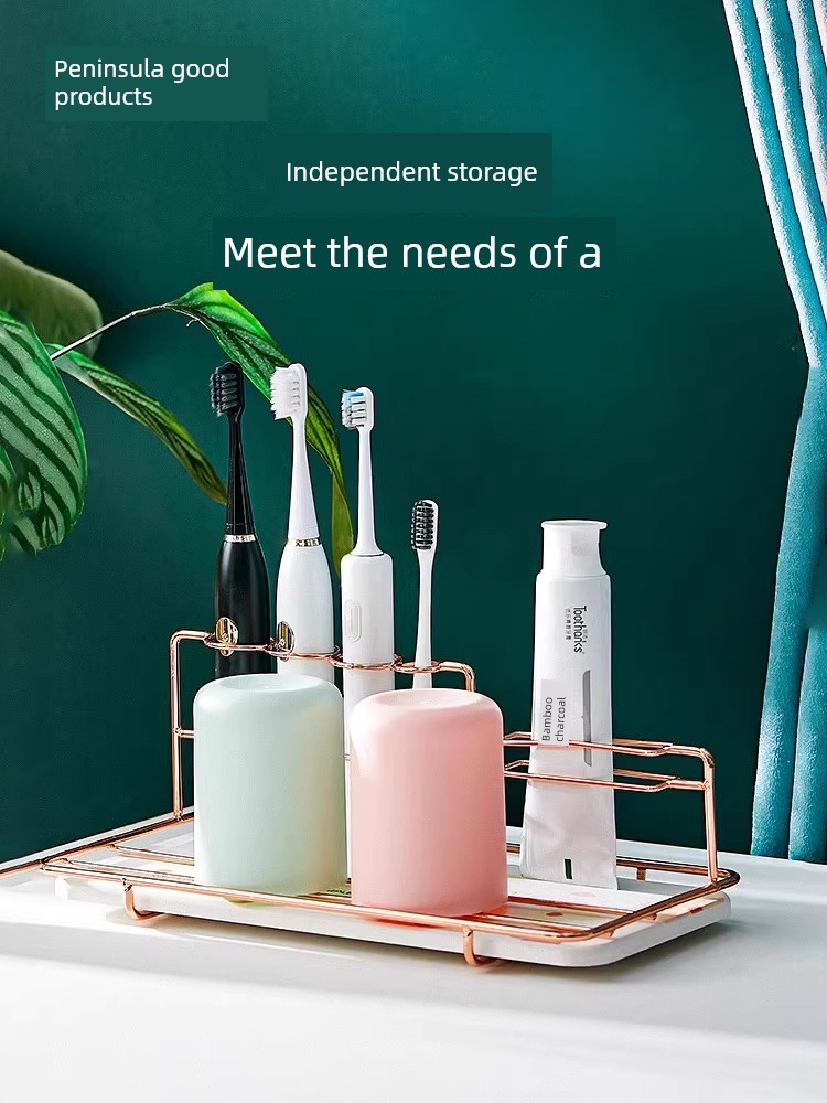 Accessible Luxury Toothbrush Rack Bathroom Table Storage Toothpaste Tooth Cup Absorbent Moisture-Proof Electric Toothbrush Holder