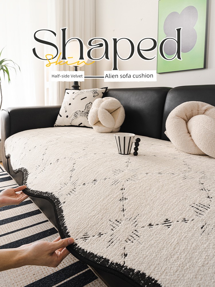 Winter New Arrival Half Velvet Special-Shaped Sofa Cushion Three-Person One Imperial Concubine Full Set Modern & Minimalism Sofa Towel Cover Cloth Blanket