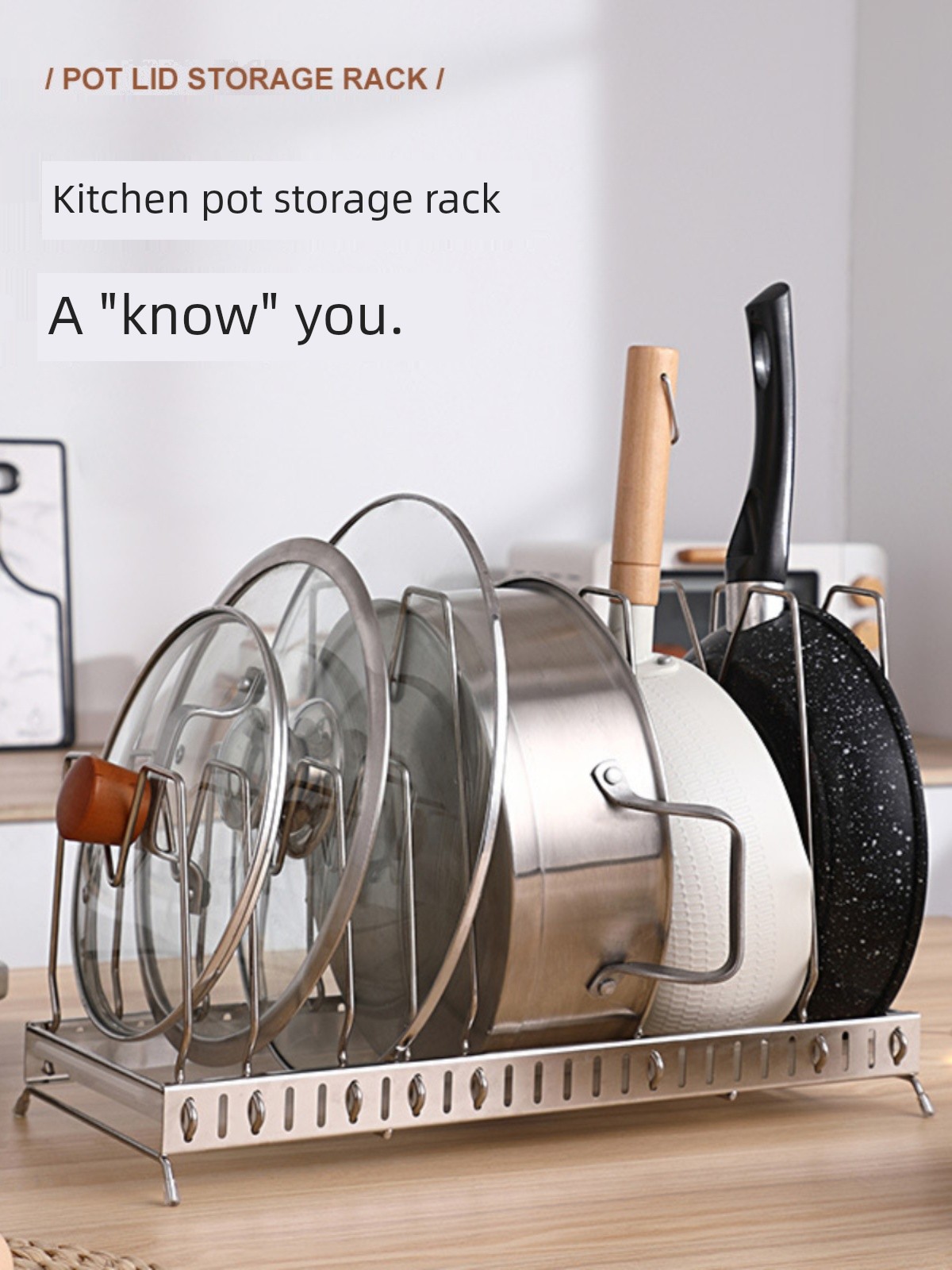 Stainless Steel Pot Cover Rack Kitchen Pot Rack Multi-Functional Retractable Storage Rack Chopping Board Rack Integrated Countertop Commodity Shelf