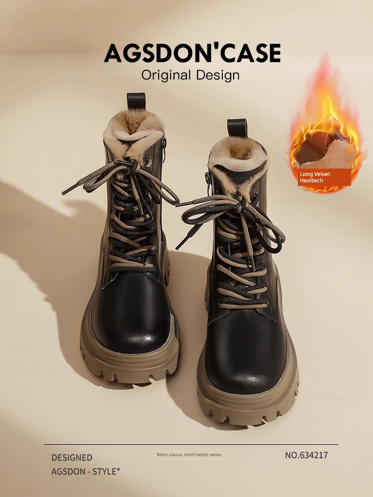 Women's Thick-Soled Snow Boots 2024 New Autumn and Winter Fleece-lined Thickened Martin Boots Short Boots Non-Slip Waterproof Cotton-padded Shoes