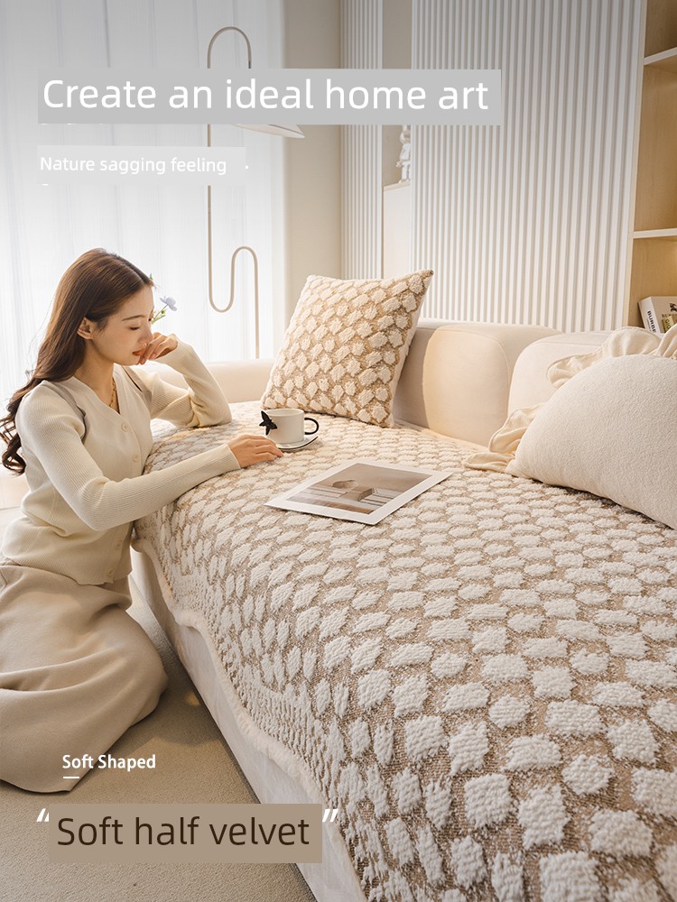 Single Velvet Straight Row European Sofa Cushion Winter New Arrival Accessible Luxury Fancy Sofa Full Covered Cover Towel Thickened Cushion Cloth