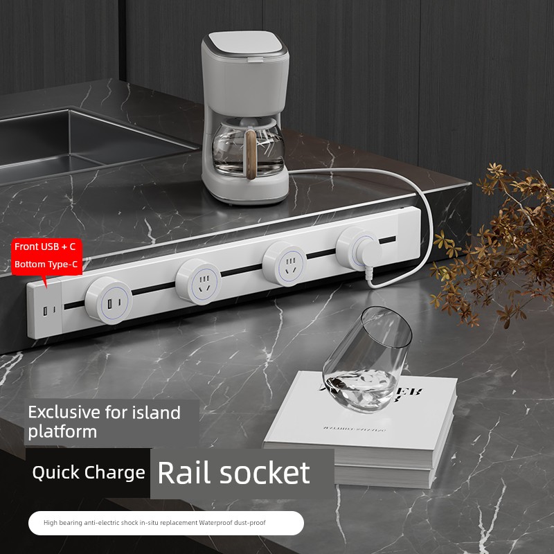 Movable Track Socket Surface Mounted Power Strip Kitchen Living Room Guide Rail Power Strip Board Power Slide Rail Fast Charging USB Socket