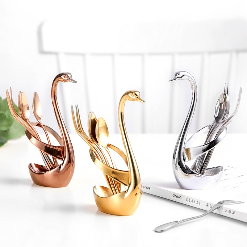 Fruit Fork Set 304 Stainless Steel Creative Cute Small Fork Home Cake Fruit Plug Cygnus Storage Bottle
