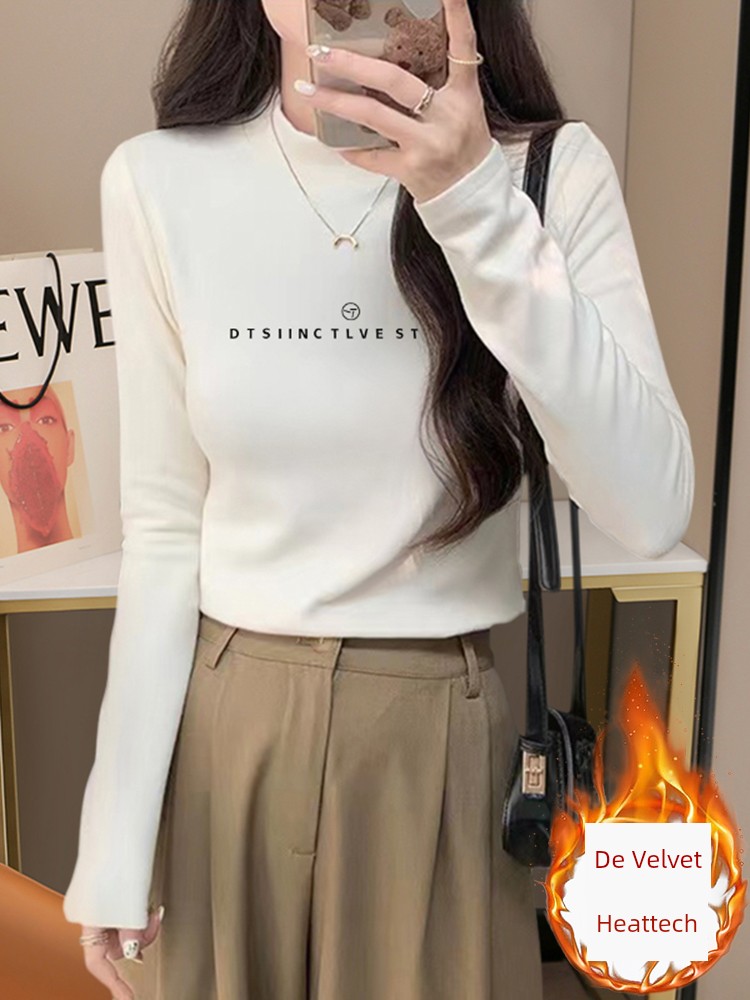 Double-Sided Dralon Half-High Collar Long Sleeves Bottoming Shirt for Women Fall and Winter New Arrival Western Style Inner Wear Thickened Slim Fit Tops T-Shirt Fashion
