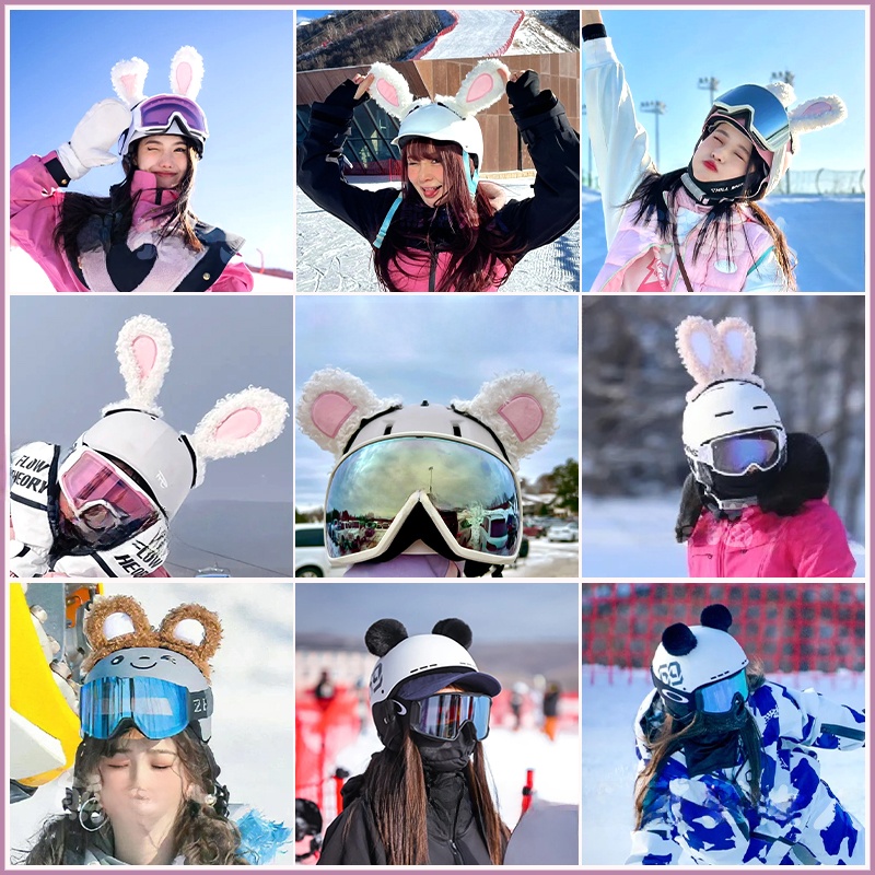 Cute Cartoon Rabbit Ear Decoration Accessories Ski Helmet