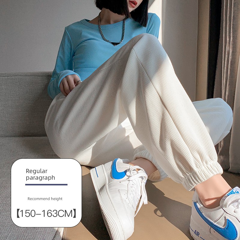 Extra Large Size 40.00 Kg-150.00 kg Waffle Pants for Women Early Autumn Thin Type Track Sweatpants High Waist Loose Casual Jogger Pants
