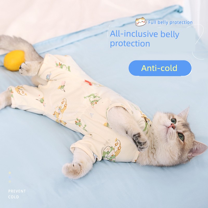 Fall Cat Clothes Pet Cat Sterilization Clothes Weaning Clothes Kitten Pure Cotton Pajamas Winter Anti-Lint Stomacher