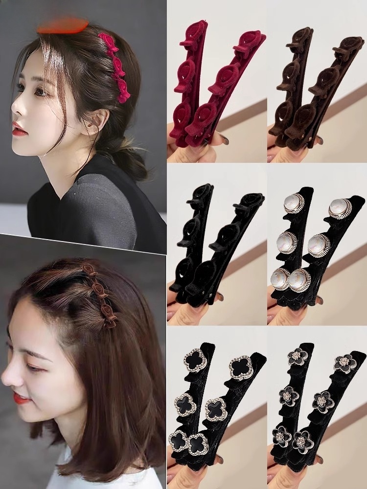 Bean Bag Princess Hairstyle Braided Barrettes Female Forehead Double Layer Side Clip Bangs Broken Hair Braided Hair Barrettes Duckbill Clip Hairpin