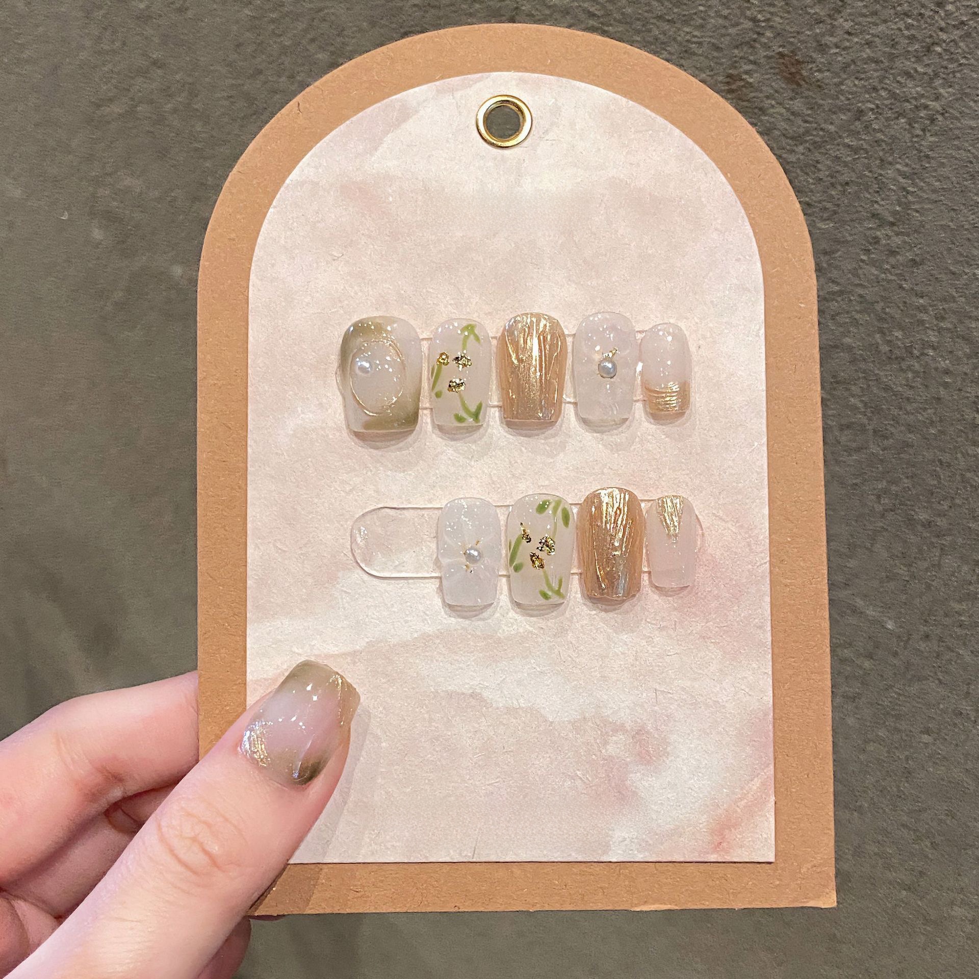 Spring Small Flower Blooming Handmade Wear Nail Gold Foil Three-Dimensional Flower Spring and Summer Elegant White Fancy New Chinese Square