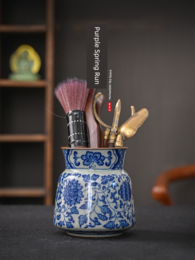 Jojo's L. Pd. Ziquan Jian. Blue and White Porcelain Tea Ceremony Six Items Kung Fu Tea Set Landscape Painting | Tremolo