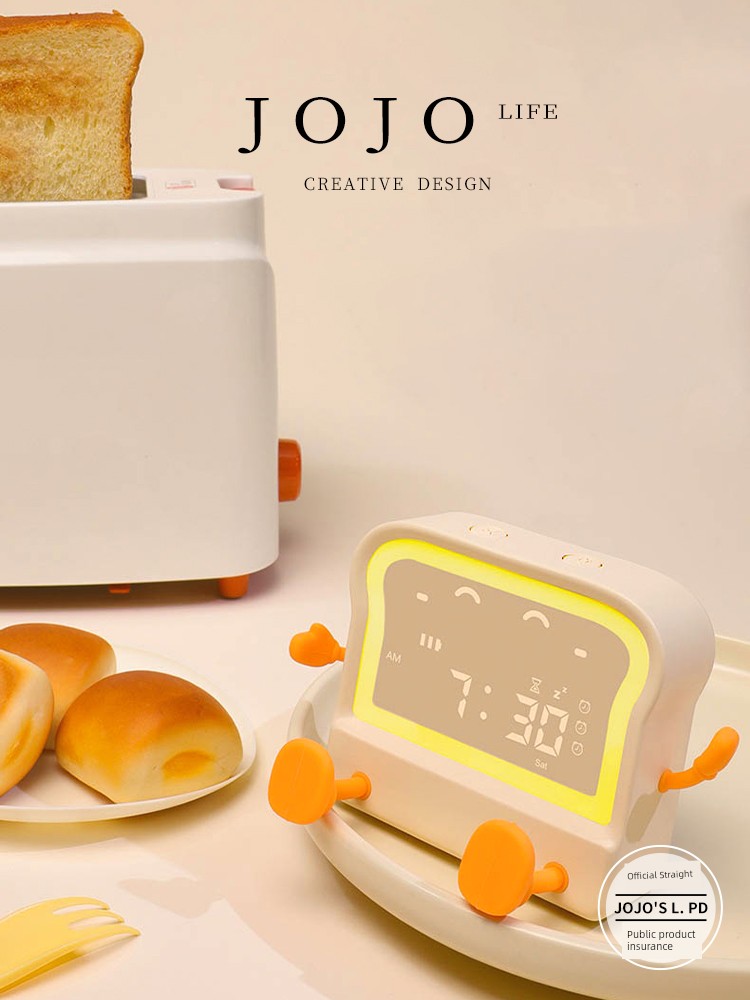 Jojo's L. Pd. Xinwei. Cartoon Toast Bread Fun Alarm Clock Colorful Night Lamp Kitchen | Multi-Heart